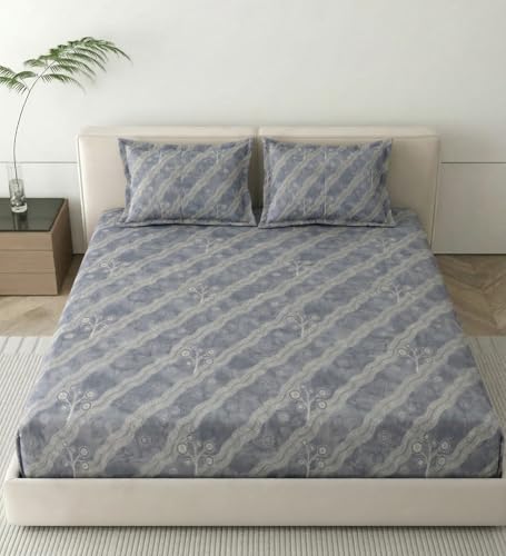 Image of Mafatlal 186 TC Metro Cotton Double Bed Bedsheet | 90x100 Inch|Soft, Breathable & Lightweight | Includes 2 Pillow Covers| Ash Blue 1