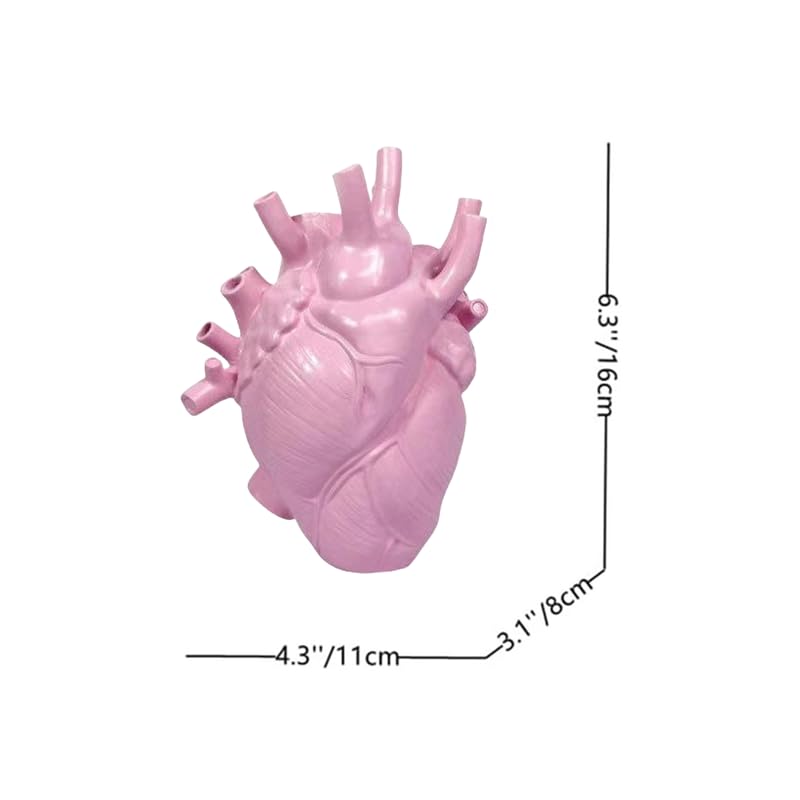 CURTEK Decorative Flower vase for Home Decor 6.3 x 4.3 Inch Creative Heart Art Resin Vase Human Heart Shaped Vase Statue for Home Decor Craft Ornaments Creative Gift (Pink) - Image 2