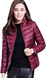 Chaqueta de plumón ligera para mujer, abrigo de plumón para mujer, ultraligera, plegable, con relleno de plumón, cuello alto, acolchada, acolchada y acolchada para mujer, rojo vino, 4XL