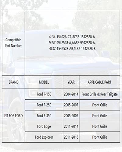 Linoah 9 Inch Front Grill Rear Tailgate Emblem For 04-14 F150, 11-14 Edge, 11-16 Explorer, 06-11 Ranger, 07-14 Expedition, 9"X3.5" For Ford #TOP4