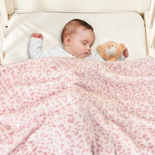 Image of Yurhap Leopard Print Baby Blanket Fleece Baby Blankets for Girls, Ultra Soft Cozy Fluffy Infant Toddler Newborn Receiving Blankets for Crib Stroller, 30 inchx40 inch, Light Pink