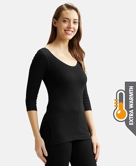 Image of Jockey 2503 Women Extra Warmth Super Combed Cotton Rich Three Quarter Sleeve Thermal Top with StayWarm Technology