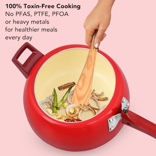 Image of Hawkins 5 Litre Ceramic Coated Cerenity Pressure Cooker | Induction & Gas | for Cooking Rice, Dal & Curries | 5 Year Guarantee, ISI Certified | Tomato Red (ICR50)