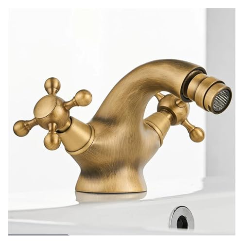 Robinet de lavabo antique en laiton anti-fuite à double commande dorée