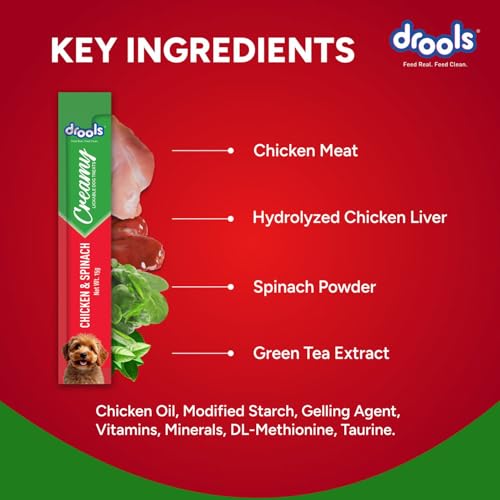 Image of Drools All Life Stages Dog Treats Creamy 5 Sticks Tasty & Nutritious Snack for All Breeds (15g x5) 75g | Chicken & Spinach Flavour | Ideal for Training | Supports Hydration | Boost Muscle Health