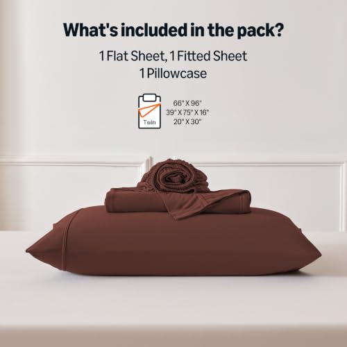 Image of Amazon Basics Jersey Knit 3-Piece Sheet Set, Wrinkle Resistant and Easy Fit, Includes 16 inch Deep Pocket Fitted Sheet, 1 Flat Sheet and 1 Pillowcase, Twin, Burgundy