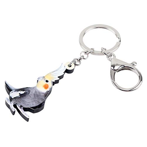 Weveni Schlüsselanhänger aus Acryl, Nymphensittich, Papagei, Vogel, Schmuck für Damen, Mädchen, Tasche, Autoschlüssel, Geldbörse, Anhänger, GRAU, 52mm x 33mm