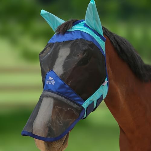 Harrison Howard Horse Fly Mask Long Nose with Ears Summer Mint/Navy L Full Size