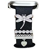 SUNOREEK silver dragonfly Women Watch Band Charms ,love heart Diamond Decorative Rings Loops Charms for Apple Watch Bands 49mm 45mm 44mm 42mm 41mm 40mm 38mm , kids Metal flower daisy Jewelry SmartWatch Watch Band Accessories Charms for iwatch band Series se 9 8 7 6 5 4 3 2 1 Samsung Galaxy watch 5/Pro/4 fitbit (silver dragonfly)