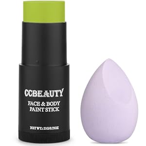 CCbeauty Ogre Green Face Paint Stick,Face Painting Kit,Professional Body Paint,Non Toxic SFX Makeup For Shrek Disgust Goblin Halloween Costume Cosplay,Full Coverage Painting Foundation + Makeup Sponge