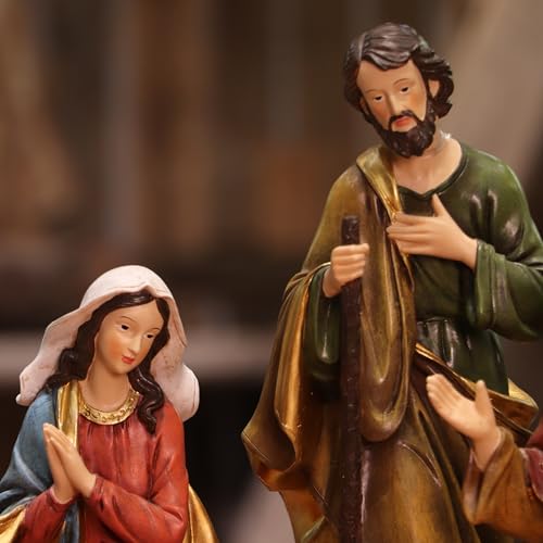 Zayton Nativity Set Christmas Indoor 11 Piece 5 inch Scene Figurines Statue Jesus Manger Christmas Crib Ornament Church Xmas Gift Home Decoration
