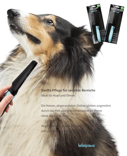 LeileiPaws Entwirrkamm & Breitzahnkamm für Hunde & Katzen – Fellpflegekamm gegen Knoten, lose Haare & Schmutz – Edelstahlzähne, ergonomischer Anti-Rutsch-Griff, für Langhaar & Lockiges Fell Haustiere