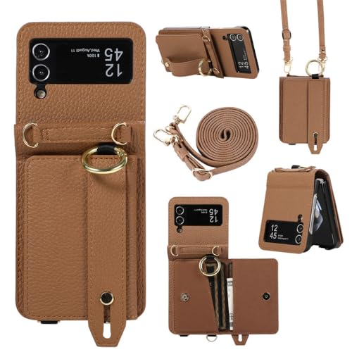Housse en cuir pour Galaxy Z Flip 4 avec bandoulière et porte-carte pour vos sorties en ville