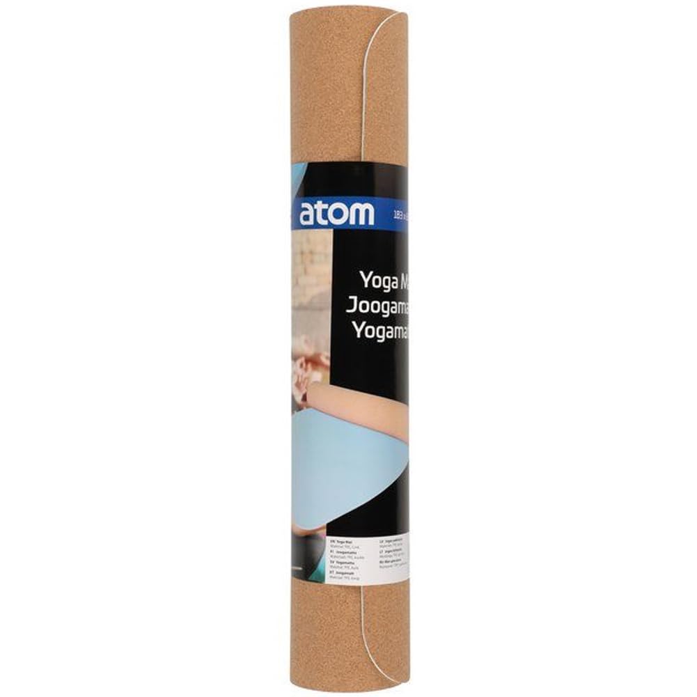 BAKAJI Tappetino Yoga in TPE e Sughero Doppio Strato Antiscivolo Alta Densità, Materassino Tappeto Allenamento Fitness, Aerobica, Palestra, Ginnastica, Dimensione 183 x 61 cm, Arrotolabile