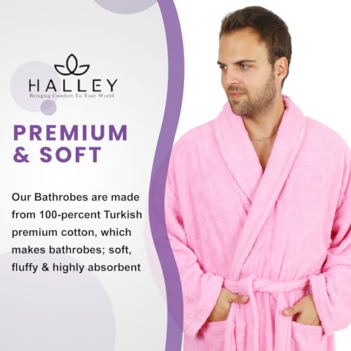 Image of HALLEY Luxury Bathrobe for Women & Men, Shawl Collar Spa Bath Robes Terry Cotton Ultra Soft Shower Robe with Pockets