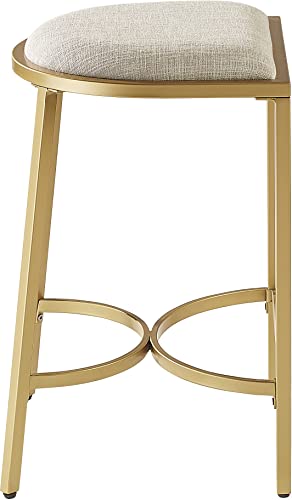 Juego de 2 butacos para barra de altura intermedia Crosley Furniture Ellery tapizados en lino color avena/dorado miniatura 5