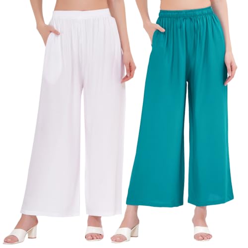 Image of Buy That Trendz Palazzo Pants for Women Rayon Elasticated Regular Fit Flared Wide Leg M to 6XL Pack of 2