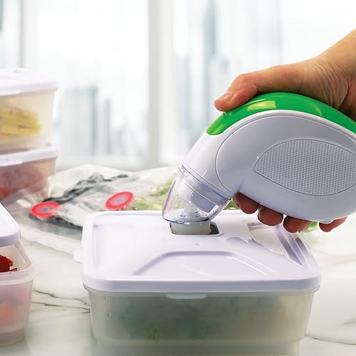 Image of NESCO Handheld Vacuum Sealer Kit, Includes 4 Canisters, 5 Reusable Gallon Zipper Bags, Freezer, Dishwasher, Sous Vide Safe Bags, Great for Meal Prep & Food Storage - Rechargeable with Charging Base