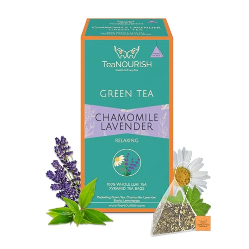 TeaNOURISH Chamomile Lavender Green Tea | 20 Count Pyramid Bags | Whole Leaf | Calming & Relaxing Sleep Tea | Bedtime | SUPER INFUSION