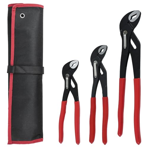 Image of HighFree 3PCS Water Pump Pliers Set 7Inch, 10Inch, 12Inch, Tongue and Groove Pliers Set Quick Adjustment by Pressing and Sliding Grips Any Shaped Object