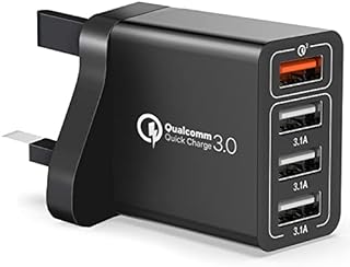 YEONPHOM Quick Charge 3.0 Multi USB Plug Charger UK,30W 4-Port Fast Charging USB Wall Charger Plug Mains Power Adapter for iPhone 12 Pro Max/Mini/11/XS Max/XR/X,iPad,Samsung Galaxy S21/S20/Note,Huawei