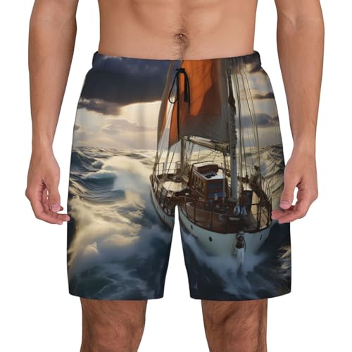 Men's Swim Trunks Quick Dry Board Shorts Ocean Sailboat Beach Shorts with Pocket Bathing Suits for Men