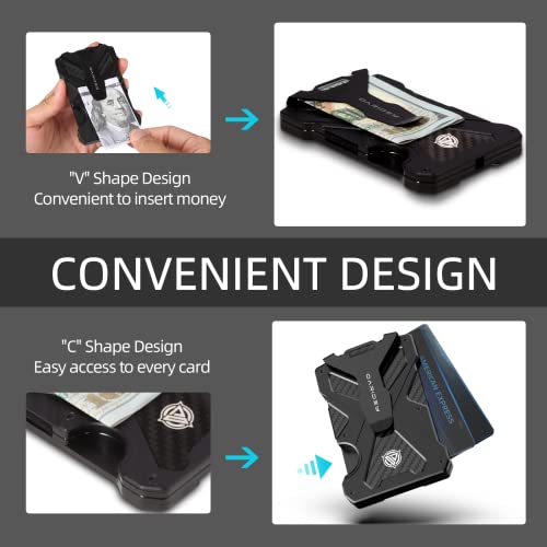 Minimalist Wallet For Men- Slim Aluminum Metal Money Clip Wallet With Clear Id Card Holder, Carbon Fiber Wallet, Rfid Blocking,Holds Up 15 Cards With Cash Clip,Ultra-Thin Tactical Wallet-Black #TOP6