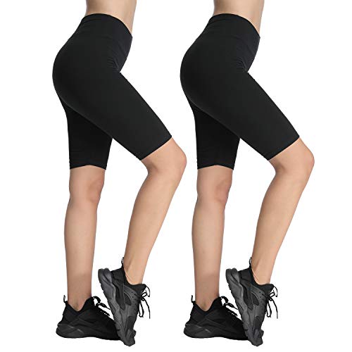 4How Short Court Femm Genou Slim en Coton Élasthanne Naturel Pantalon Corsaire Femme Confortable pour Yoga Pilate Noir 2 pcs Taille S Cover