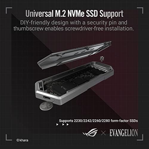 ASUS ROG Strix Arion EVA Edition M.2 NVMe SSD Enclosure-USB3.2 GEN2 Type-C (10 Gbps), Dual USB-C to C and USB-C to A Cables, Screwdriver-Free, Thermal Pads Included key/B+M Key