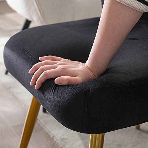 Vescasa Velvet Dining Chairs With Padded Back, Modern Upholstered Accent Chairs With 4 Gold Metal Legs For Dining/Living Room/Bedroom, Set Of 2, Black #TOP6