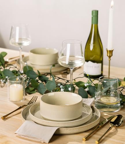 Image of TheTerra Ceramic Dinnerware Sets for 8, 24 Pieces Porcelain Lightweight Plates and Bowls Sets, Scratch Resistant Dish Set, Oven & Microwave & Dishwasher Safe, Cappuccino