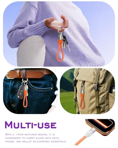 Image of Short USB C Cable PD 240W(2 Pack), 6 Inch Keychain USB C Cable /Phone Lanyard USB-C to Type-C Cables /Fast Charging Cable for Phone17 /16 /15 Samsung Galaxy Tablet Laptop External SSD(Orange)