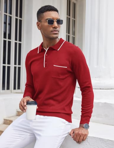 COOFANDY Camiseta Polo de Punto para Hombre de Manga Larga con Cuello, Suéter Casual Empresarial, Estilo Clásico con Bajo y Puños Acordonados, Ideal para Golf y Viajes miniatura 5