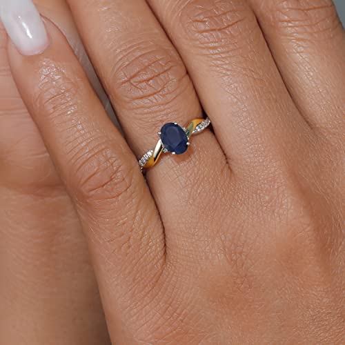 Gem Stone King 10K Yellow Gold & 925 Sterling Silver 7X5MM Oval Gemstone Birthstone & White Lab Grown Diamond Twisted Interwoven Ring | Wedding Engagement Anniversary Promise Ring For Women4