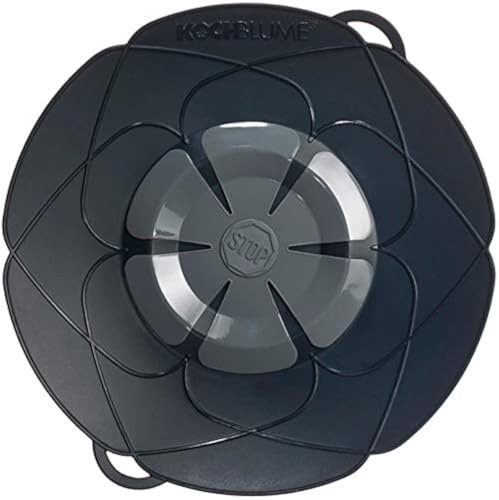 Kochblume das Original vom Erfinder! Ein Deckel für Alles Überkochschutz Microwellen-Deckel Spritzschutz und Dampfgaraufsatz anthrazit M 25 5 cm (für Topfgröße Ø 14-20 cm) Set mit Microfasertuch!