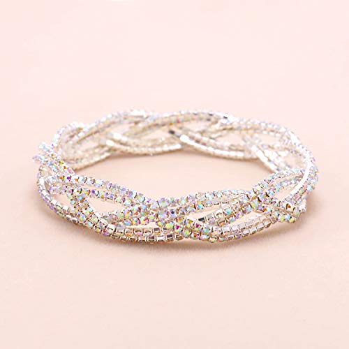 So Pretty Rhinestone Stretch Bracelet Silver Plated Ab Color Crystal Bridal Bracelet For Wome. #TOP3