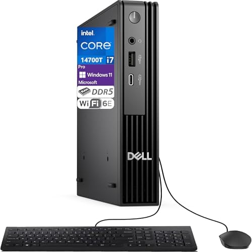Dell Pro Micro (Next-gen OptiPlex 7000 MFF) AI Business Desktop Intel i7-14700T, 32GB DDR5 RAM, 1TB SSD, WiFi 6E + BT, RJ-45, DisplayPort, Wired KB & Mouse, Win 11 Pro, Business Desktop - Black