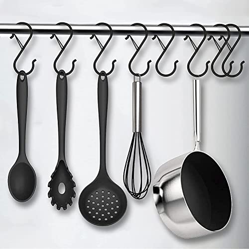 10 Pack Heavy Duty S Hooks Stainless Steel S Shaped Hooks Hanging Hangers For Kitchenware Spoons Pans Pots Utensils Clothes Bags Towers Tools Plants Heavy Duty Rustproof Safety Buckle Design(Black) #TOP5