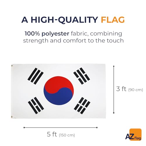 Image of AZ FLAG South Korea Flag - 3x5 Ft - Light Polyester South Korean Banner with Two Brass Eyelets - Fade Resistant - Vivid Colors - 3' x 5' Feet - 150x90 Cm