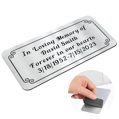 Image of Engraved Name Plates for Urns 2 inch x 4 inch Custom Plaque Trophy Plates Engraved Urn Name Plate Custom Engraved Plate Personalized Engraved Brass Plaque (Round Corner-Silver, 2x4 in)