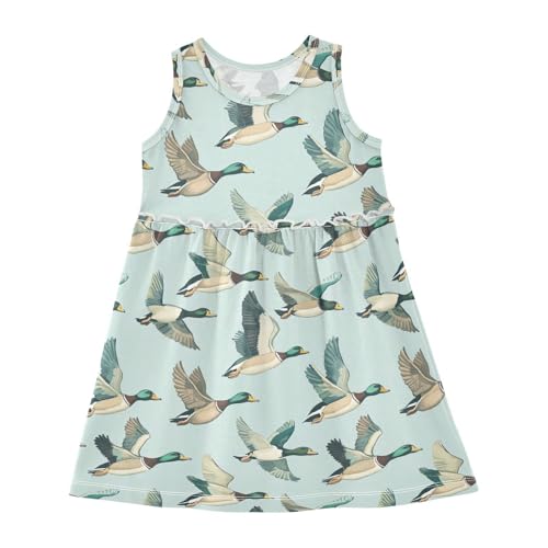 Mallard Flying Sky Girl Sleeveless Tank Dress Duck Crewneck Twirl Swing Dress for Kids 2T2