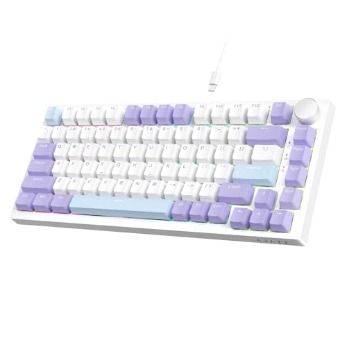 Image of ATTACK SHARK Ajazz Hot Swappable Mechanical Keyboard,75% TKL RGB Backlit Wired Gaming Keyboard with Knob Control,Poron Foam,Silicon Pad,Gasket,NKRO,PBT Keycaps for Win /Mac,Sea Salt Linear Switch