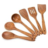 XMYYX 6 Piece Teak Wooden Cooking Utensils, Wooden Spoons, Non-Stick, Scratch-Free, Easy to Clean