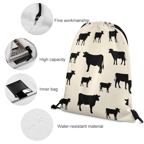 Image of Travel Drawstring Backpack Beam Bag Large Capacity for Volleyball Baseball Sports Equipment Men Women Unisex, Angus Cattle Animal Bags