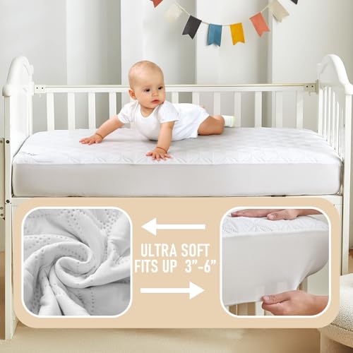 Image of BEDLORE Waterproof Mattress Protector Crib, 2 Pack Soft Mattress Pad, Noiseless Machine Washable Mattress Cover, Ultimate Protection for Your Baby's Crib Toddler Bed (52''x28'')