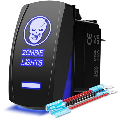 MicTuning MIC-LSK1 Zombie Lights Symbol Rocker Switch On-Off LED Light, 20A, 12V, Blue