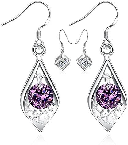 Crystal Teardrop Dangle Earrings,Shell Shape Cubic Inlay Zirconia Dangle Purple Earrings for Women Earrings Christmas Gift