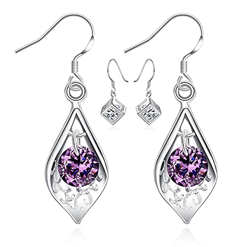 Crystal Teardrop Dangle Earrings,Shell Shape Cubic Inlay Zirconia Dangle Purple Earrings For Women Earrings Christmas Gift #TOP3