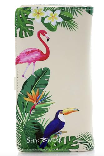 Shag Wear Tropical Paradise Bird Jungle Large Animal Wallet for Women and Teen Girls Vegan Faux Leather Beige 7"2