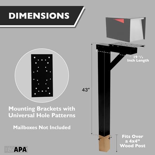 image for Ilyapa Black Mailbox Post for Outside - 43x4x4 inch Modern Metal Mailb